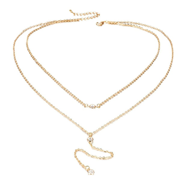 Woman Fashion Necklace Long Chain RoundPendant Jewelry Rhinestone Gift